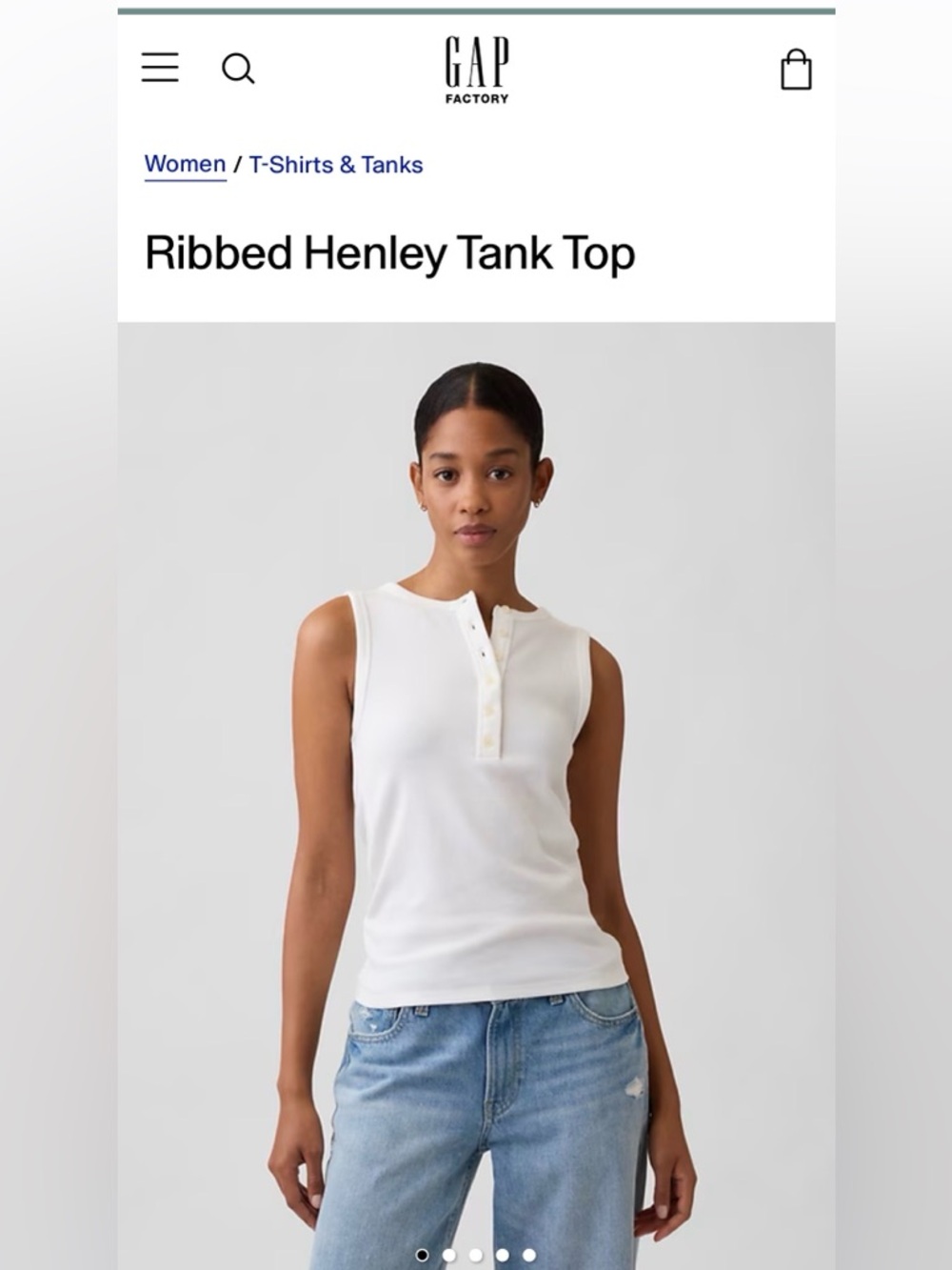 NWT! The GAP White Ribbed Henley Tank Size Medium